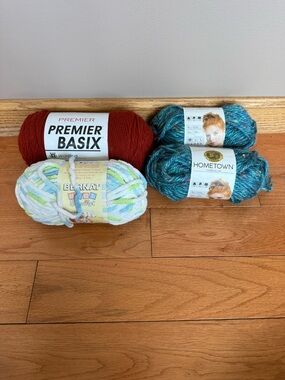Premier Basix Hometown bernat baby yarn Bundle- Rust, Teal, Pastel